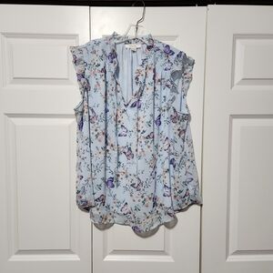 Chic Floral Women's Blouse in Blue and Purple
